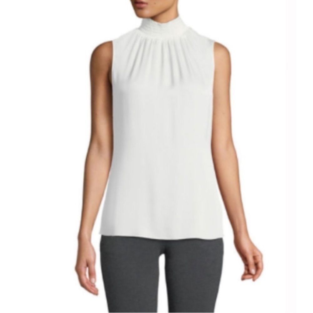 KOBI HALPERIN
Velma Sleeveless Smock-Neck Silk Blouse in cream